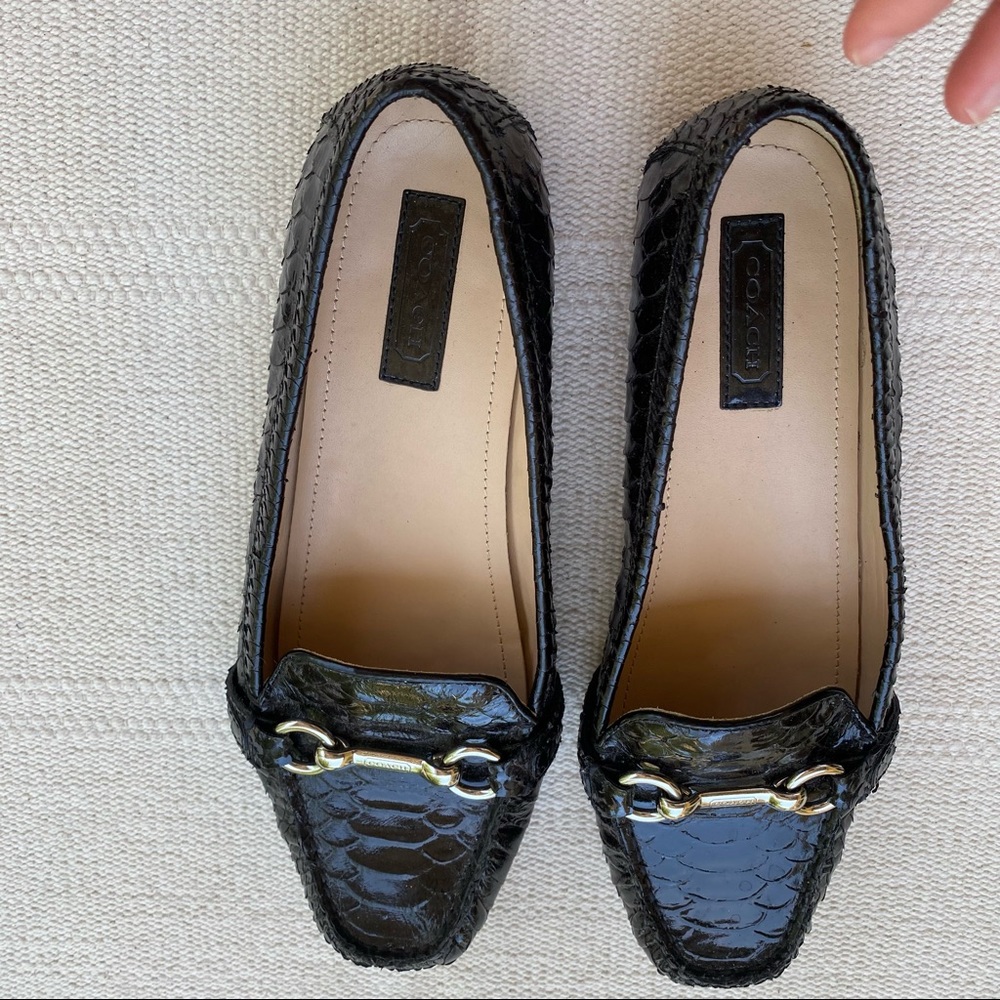 Coach Black Eve Embroidered Horse Bit Paten Leather Loafer Flats size 9.5 B